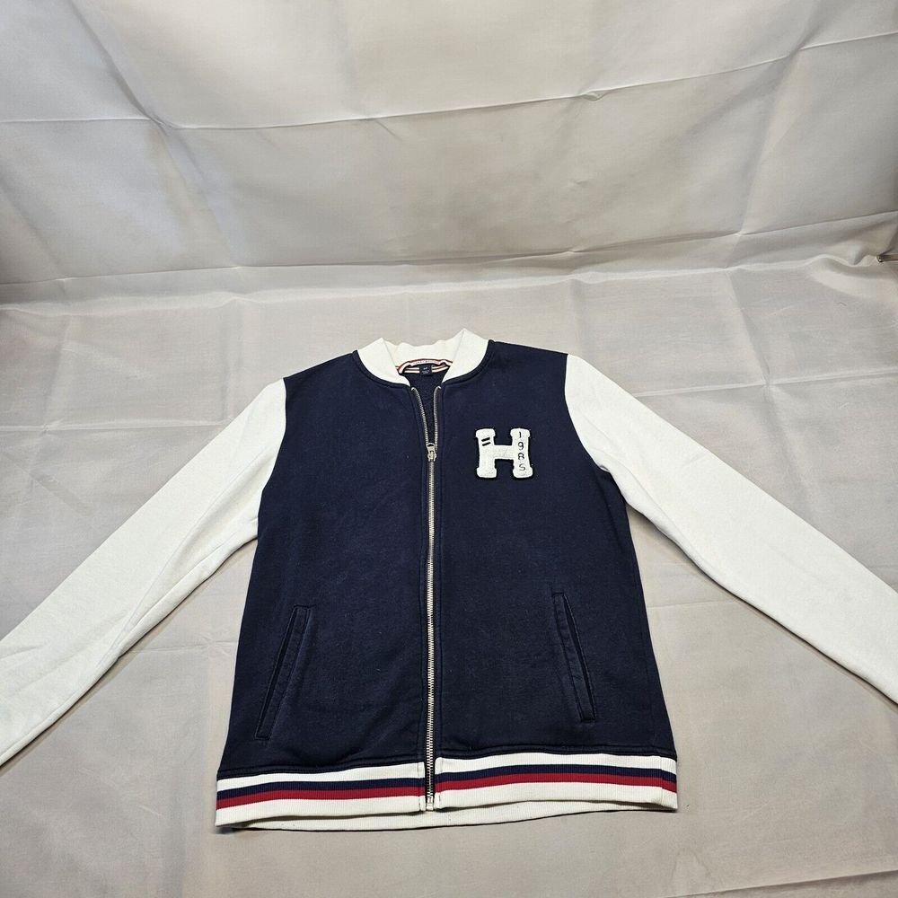Tommy Hilfiger Women's Letterman Navy and White Jacket Size Small
